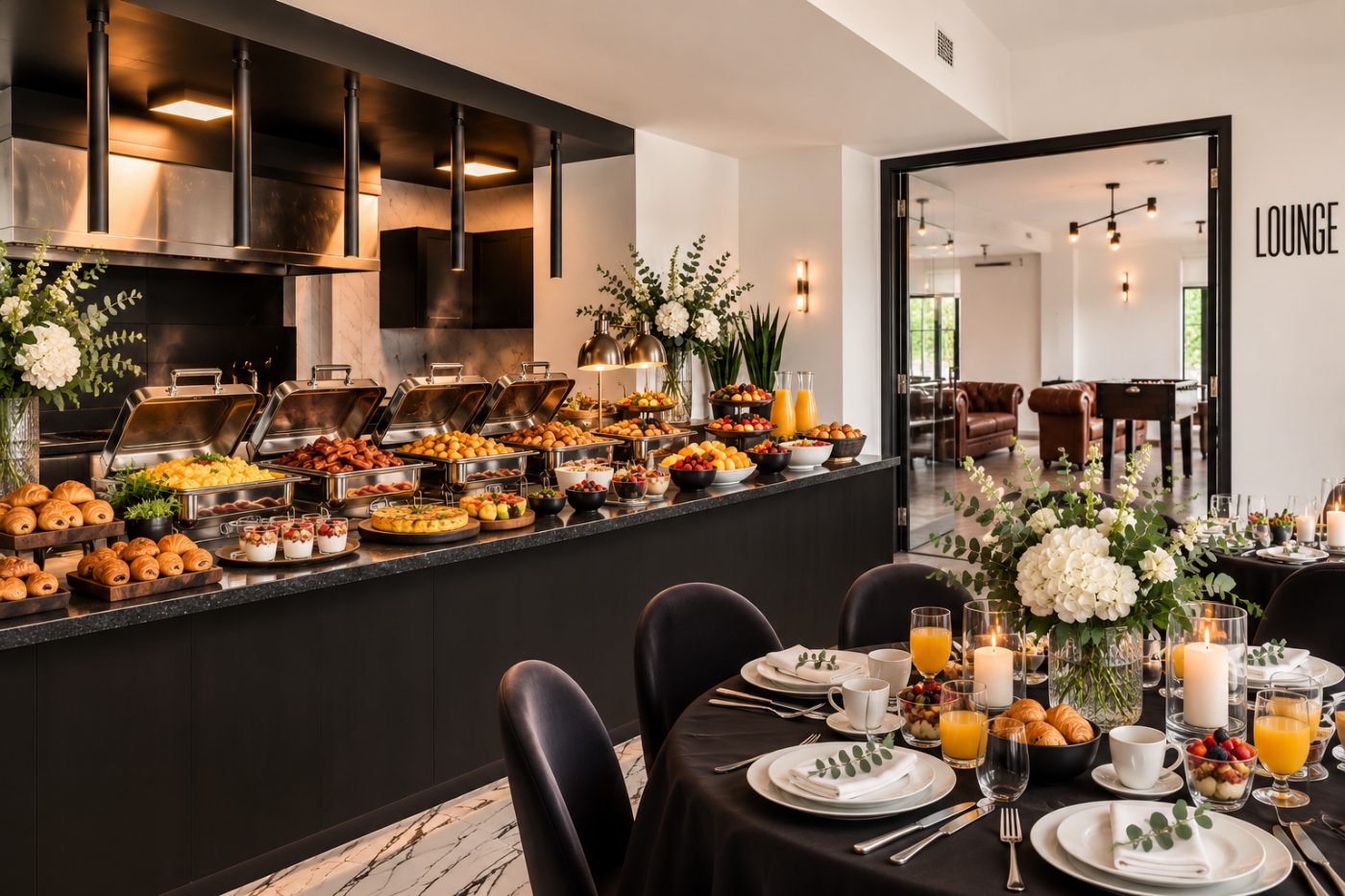 Buffet déjeuner servi à La Tourelle, Auberge du Lac des Sables