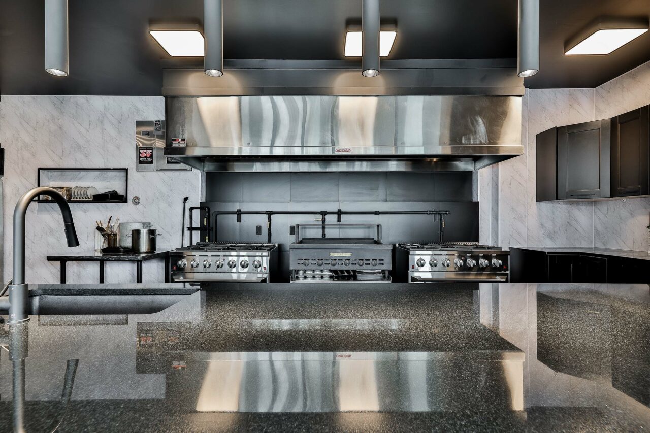 The fully equipped commercial kitchen of the Auberge