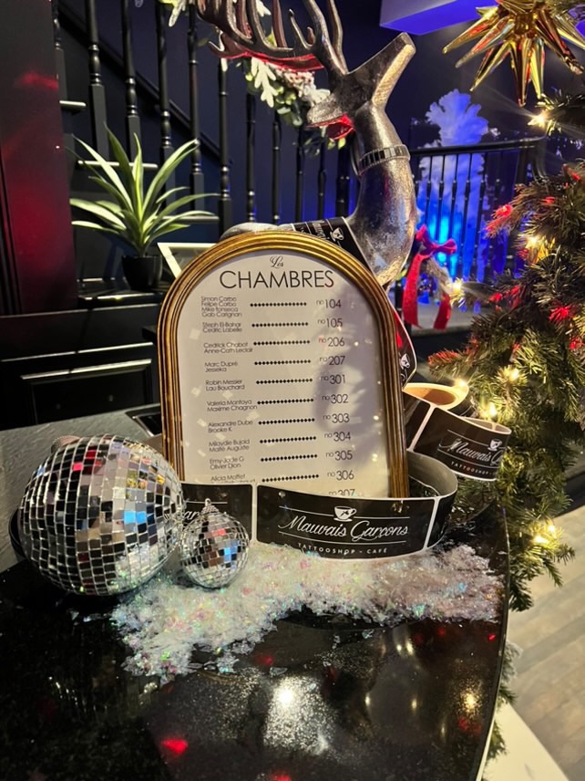 Le tableau des chambres décoré pour le party des Fêtes