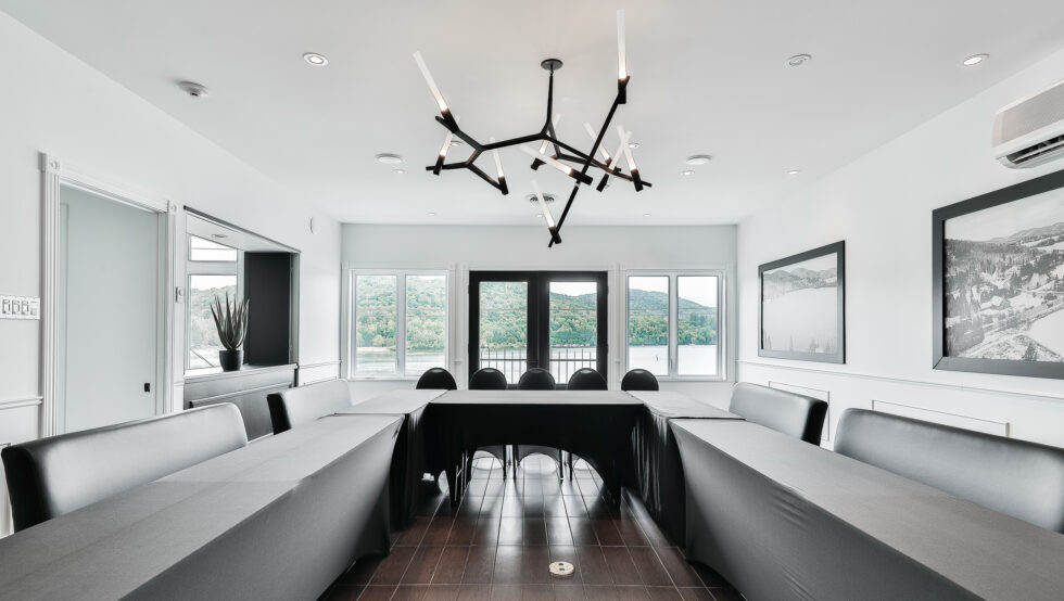The Auberge reception room set for a group