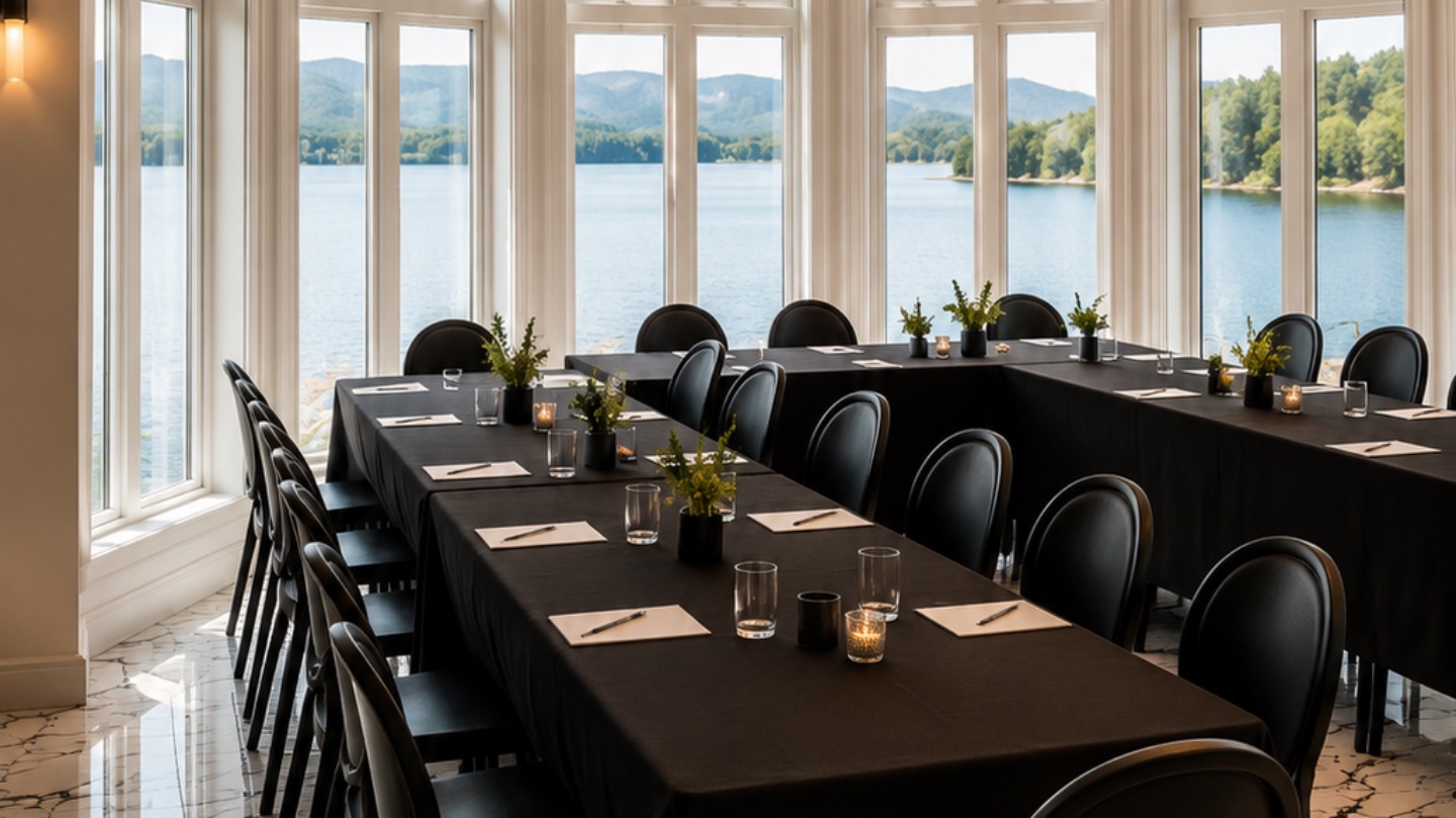 Salle de réunion en U avec vue sur le lac